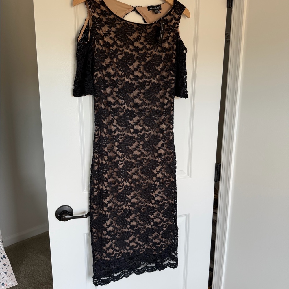 NWT! Candalite Medium Black Lace Midi Dress